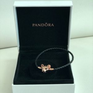 Pandora Sparkling Rose Lion Woven Leather Bracelet